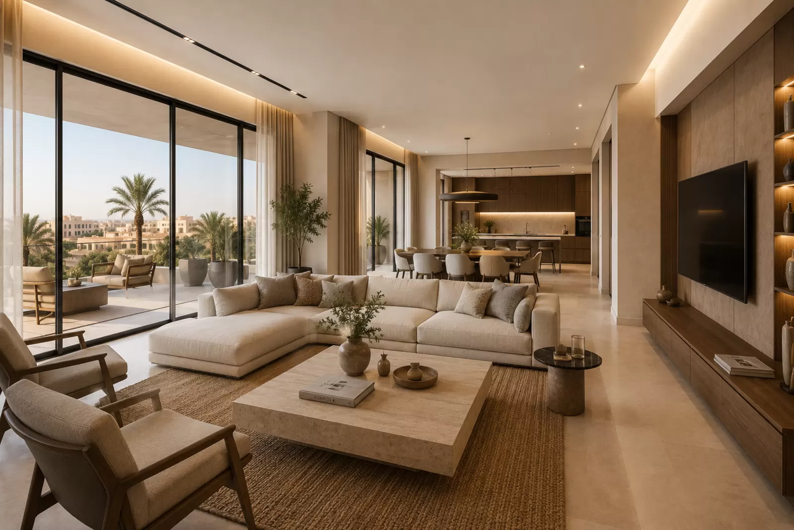 Séjour meublé d'un appartement confié en gestion locative à WAMO Investment à Marrakech