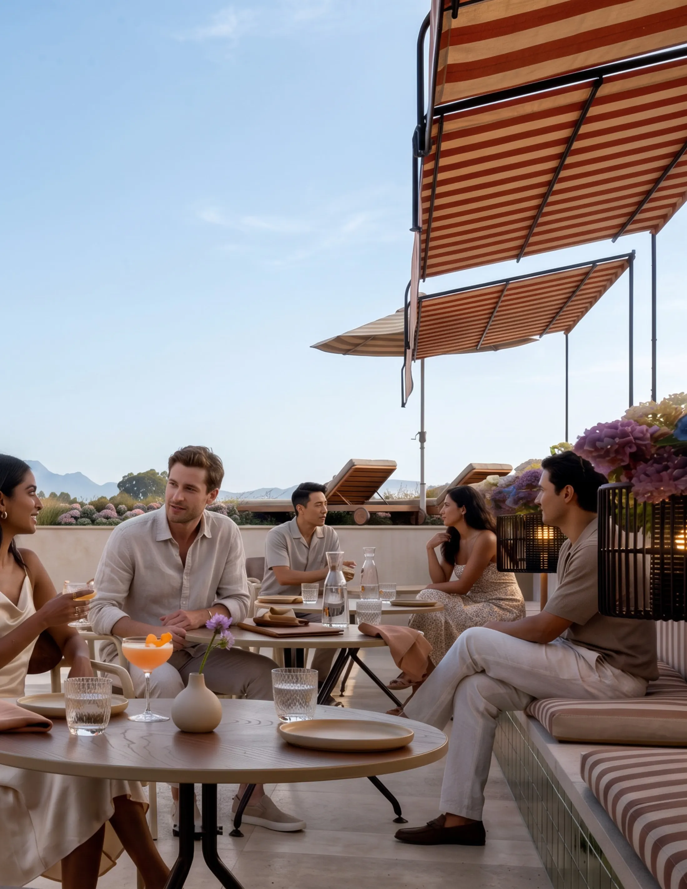 Brunch matinal sur la terrasse du toit de Skyline Residences